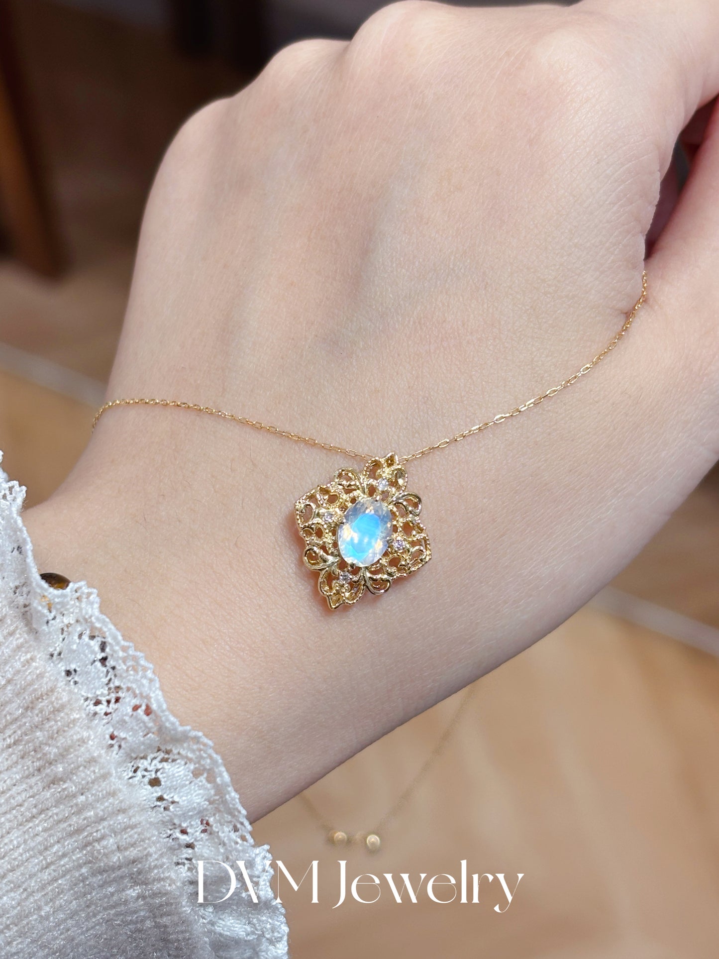需訂製18K GOLD MOONSTONE NECKLACE| Gnmo0001