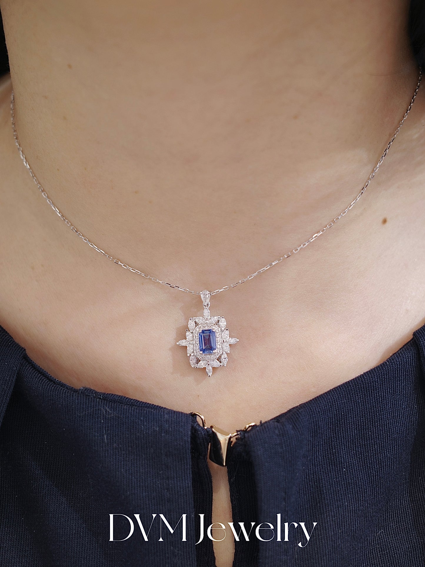 18K WHITE GOLD SAPPHIRE NECKLACE |Gns0035