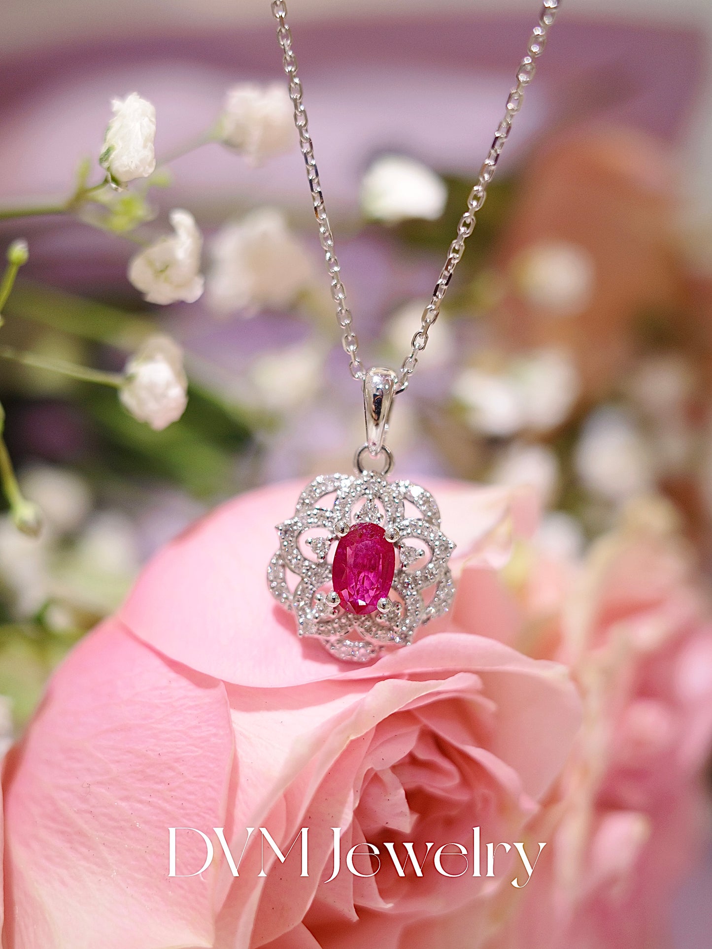 18K WHITE GOLD RUBY NECKLACE |Gnru0025