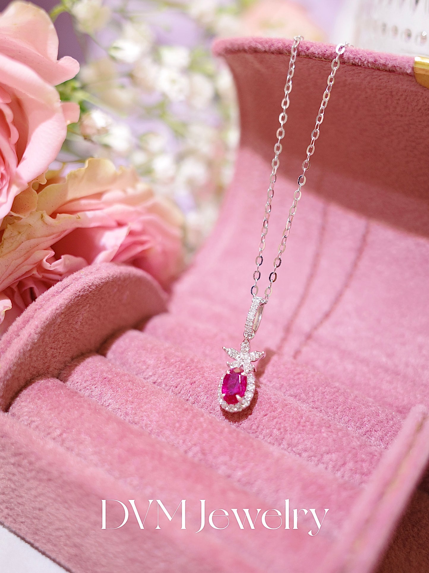 18K WHITE GOLD RUBY PENDANT|Gpru0031