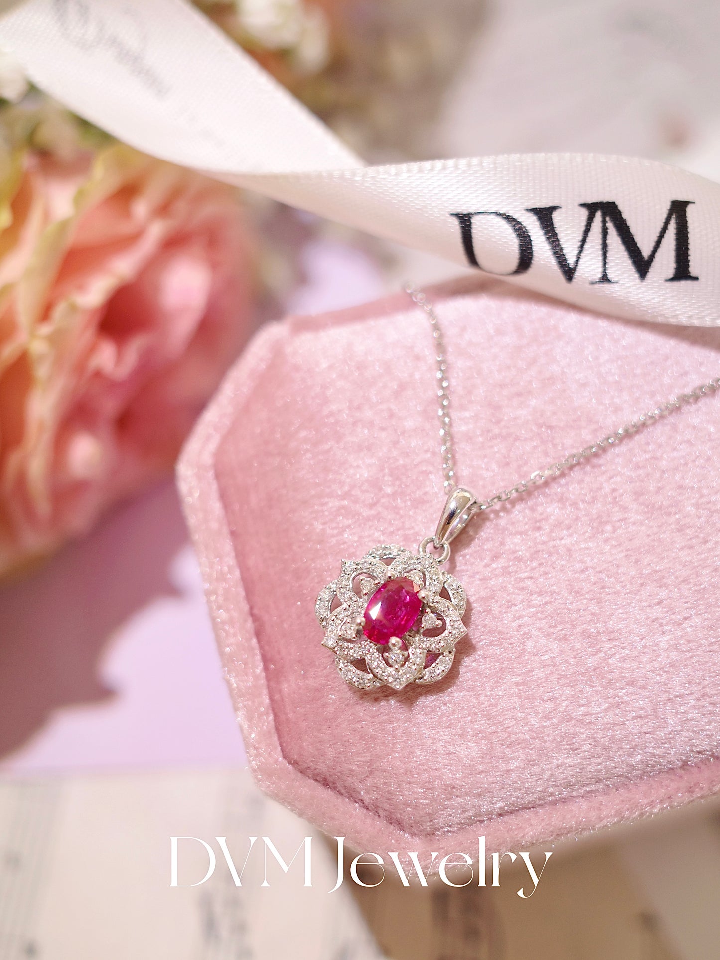 18K WHITE GOLD RUBY NECKLACE |Gnru0025