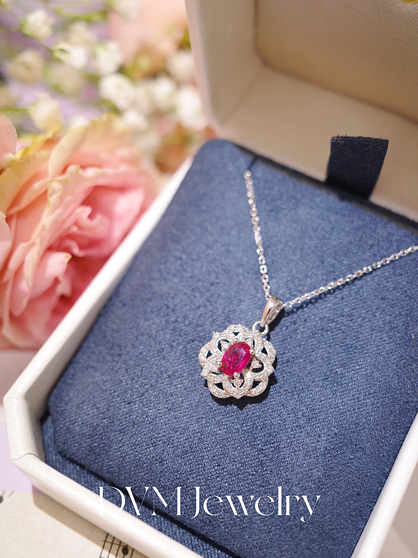 18K WHITE GOLD RUBY NECKLACE |Gnru0025