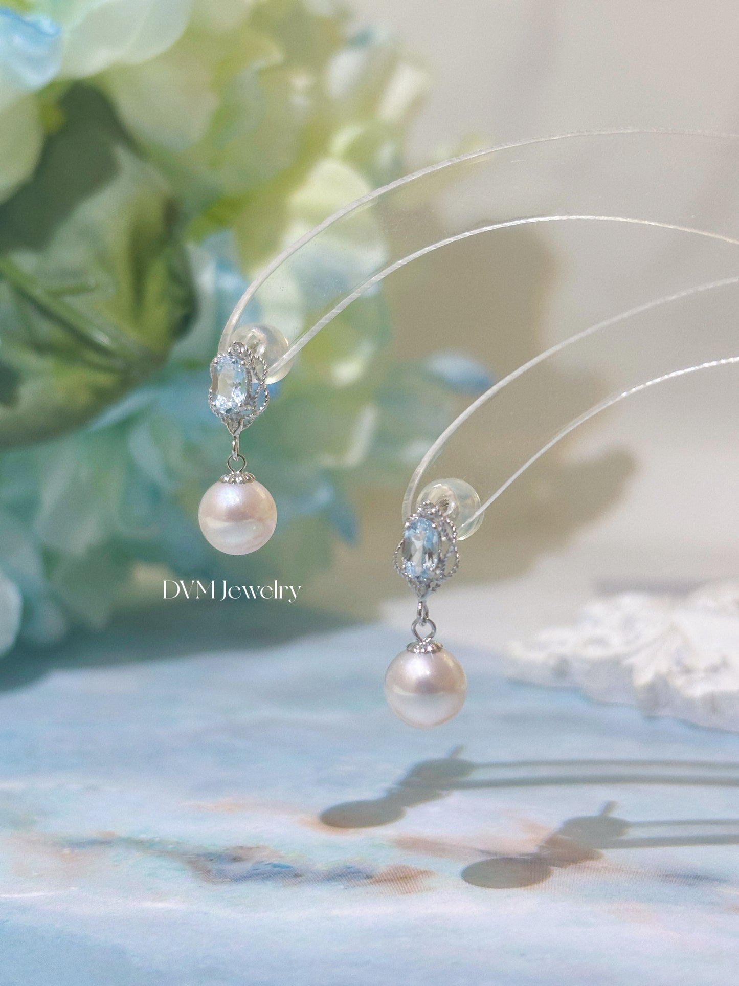 18K WHITE GOLD TPOAZ PEARL EARRING | Pe0032