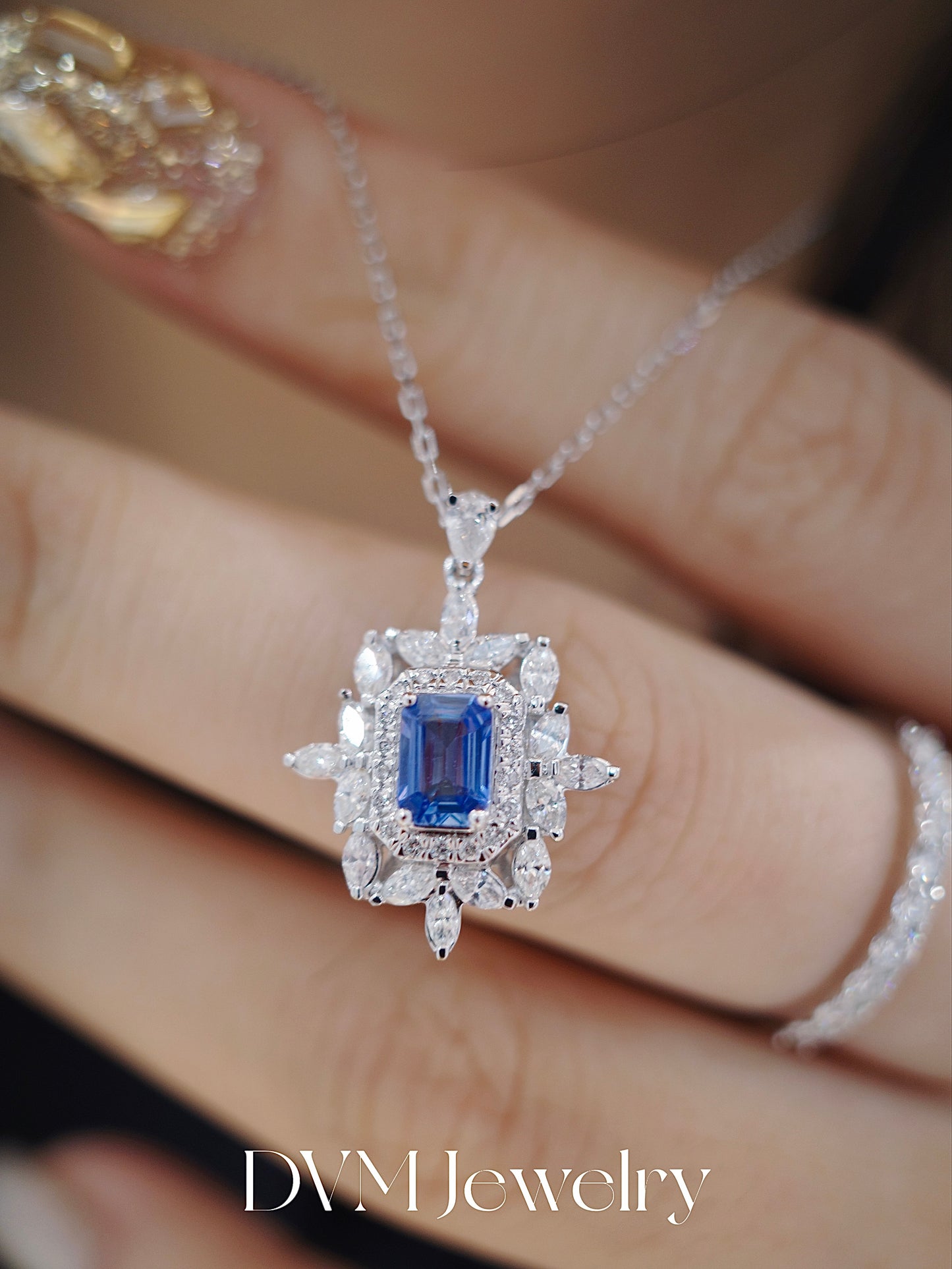 18K WHITE GOLD SAPPHIRE NECKLACE |Gns0035