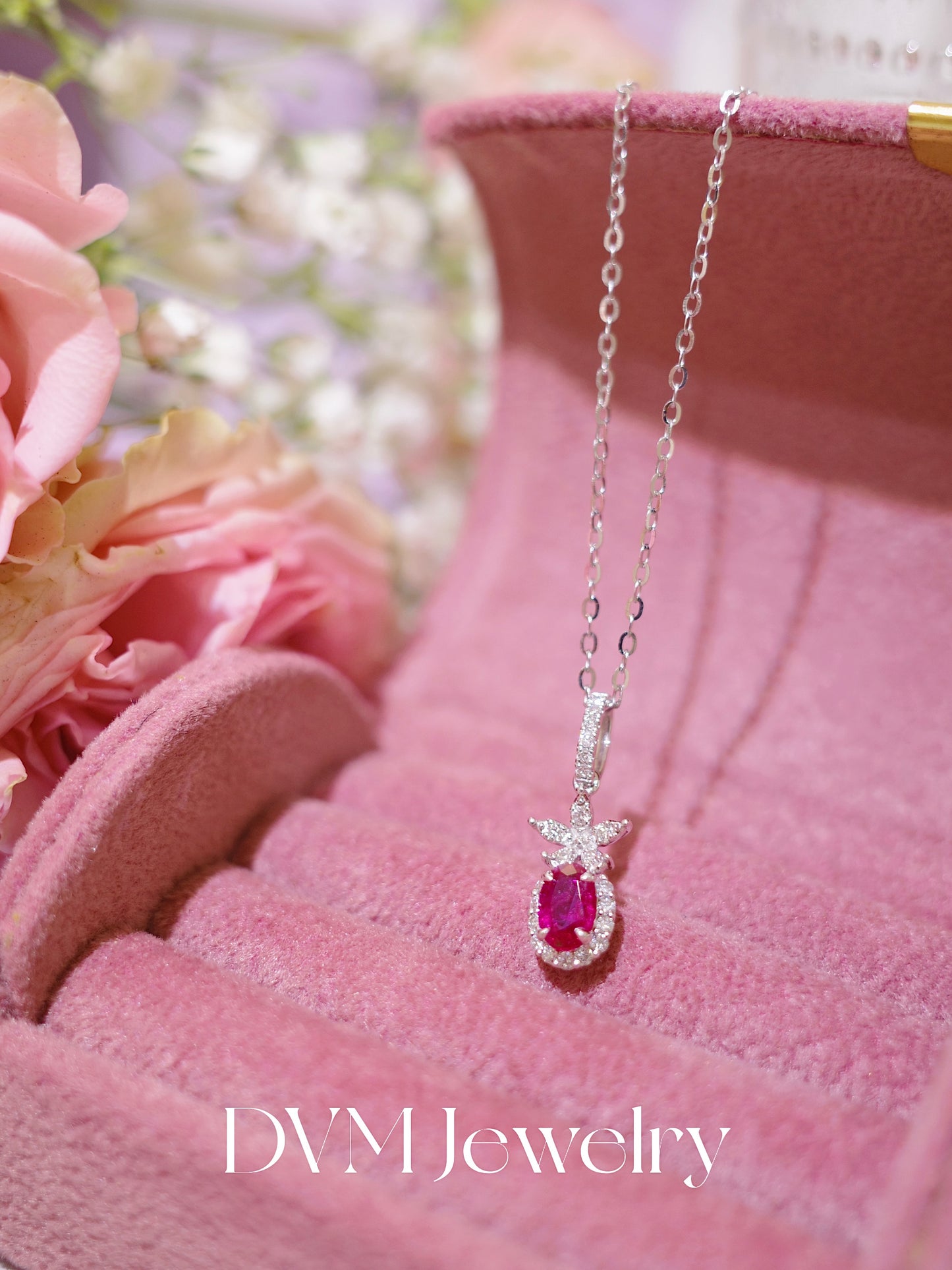 18K WHITE GOLD RUBY PENDANT|Gpru0031
