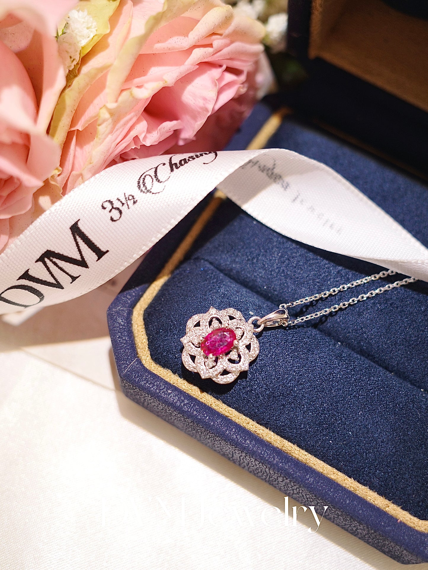 18K WHITE GOLD RUBY NECKLACE |Gnru0025