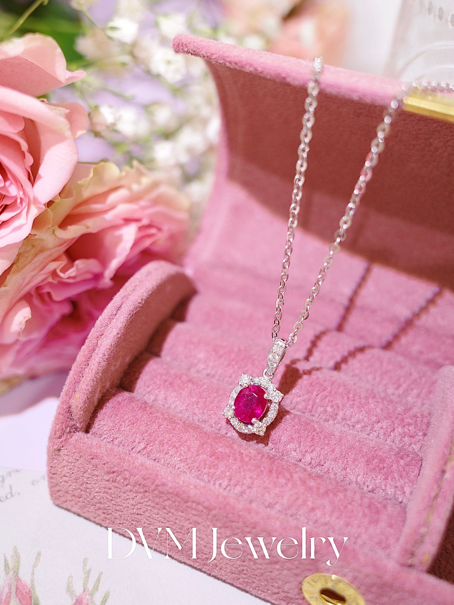 18K WHITE GOLD RUBY PENDANT|Gpru0030