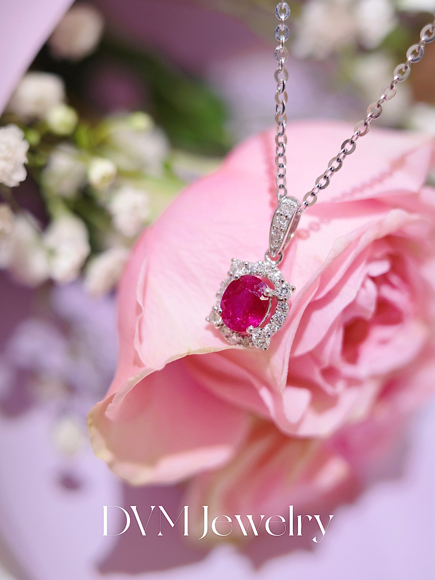 18K WHITE GOLD RUBY PENDANT|Gpru0030