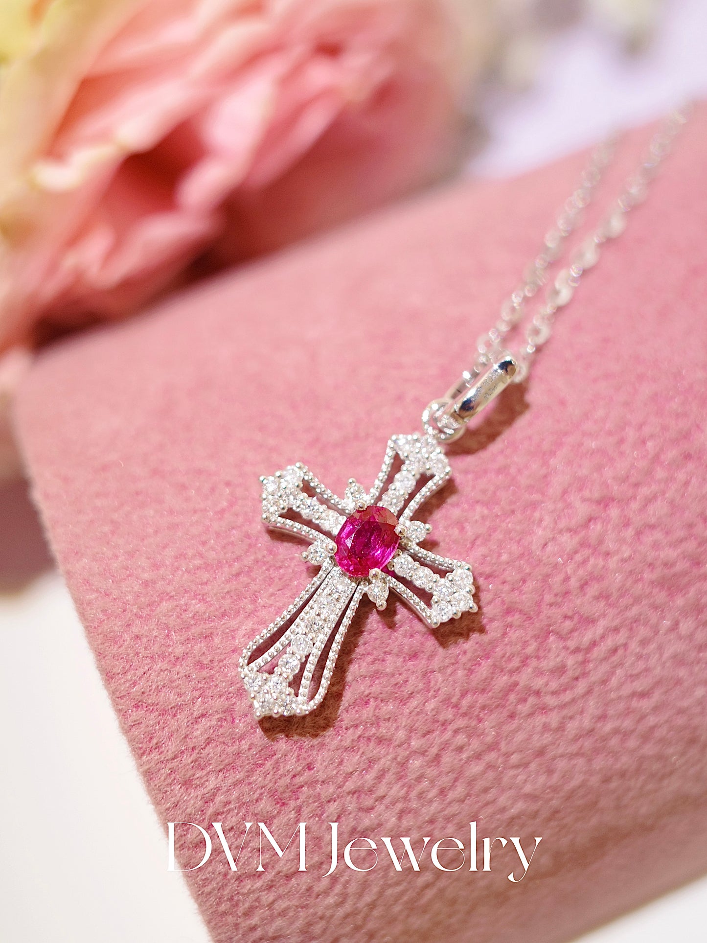 18K WHITE GOLD RUBY PENDANT |Gpru0027