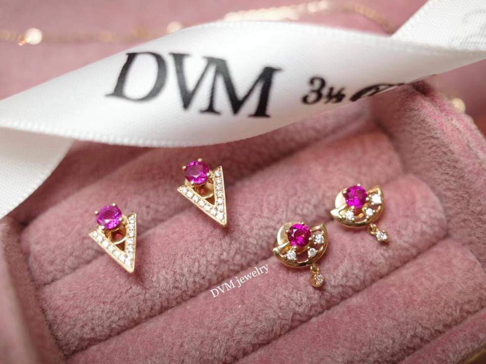 需訂製-18K GOLD PINK RUBY EARRING | Geru0011